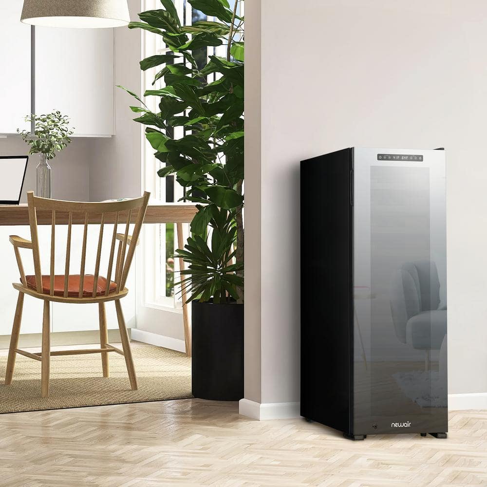Freestanding Black Mirrored Glass Wine Cooler with Interior Lighting