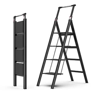 5 ft. 4-Step Aluminium Retractable Handgrip Folding Step Stool Ladder with Anti-Slip Wide Pedal