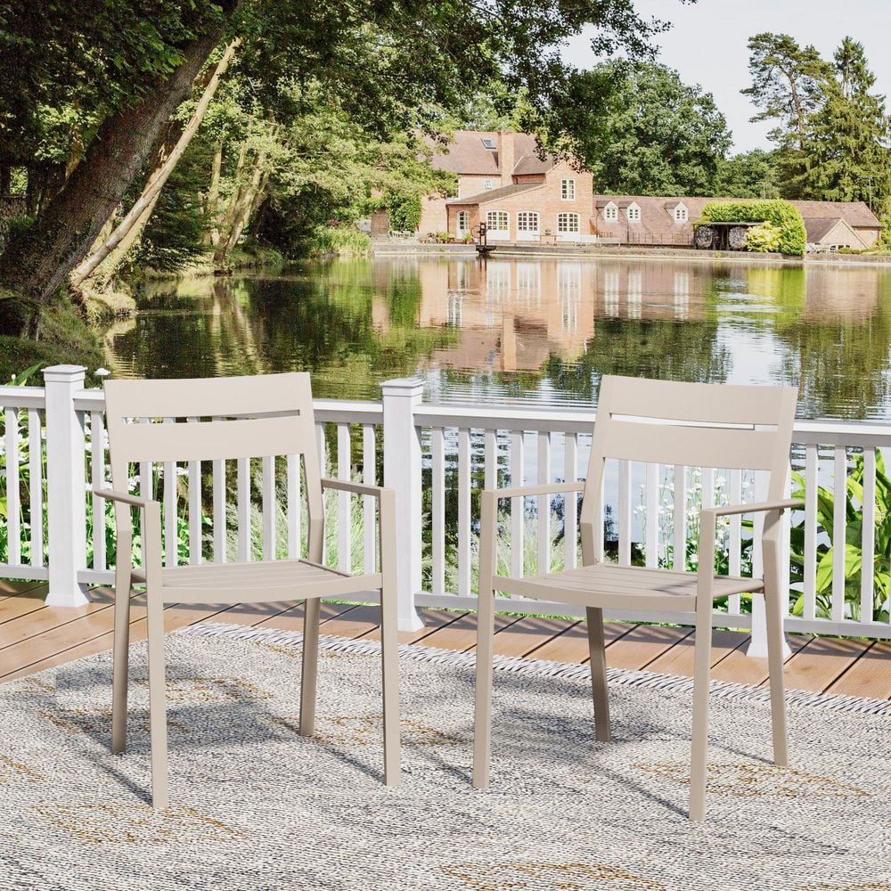 All-Weather Metal Stackable Outdoor Dining Chairs Set of 2, Patio Chairs with Armrests and High Back in Sandshell price history on PriceWatchPro