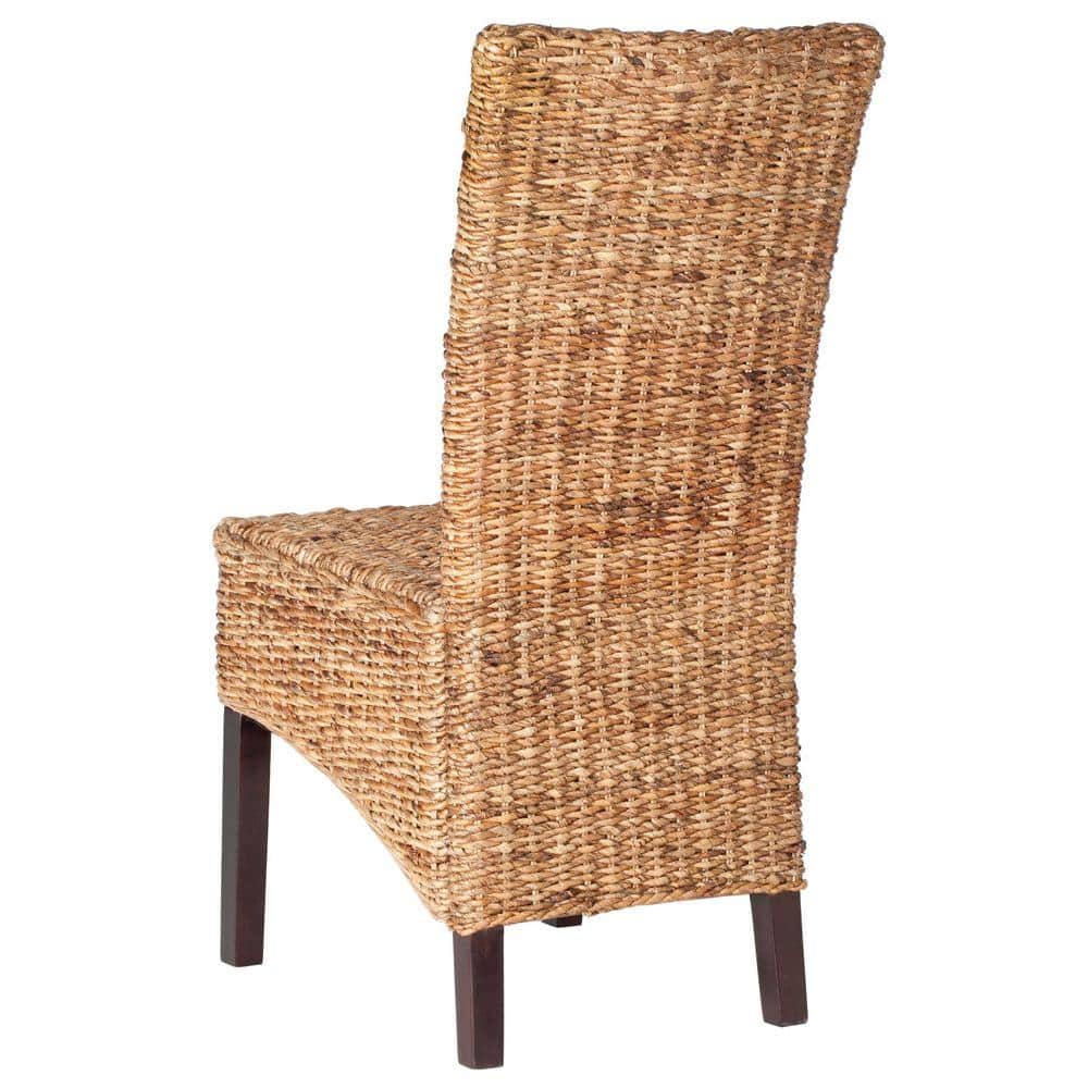 Natural Woven Rattan and Wood Side Chair Set
