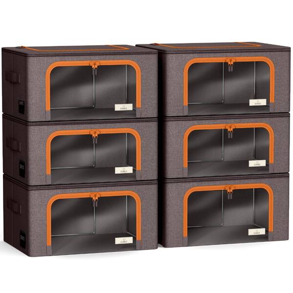 Sorbus Oxford Fabric Storage Bins: Stackable, Foldable Organizer Bags, with Clear Window - Set of 6 - Brown