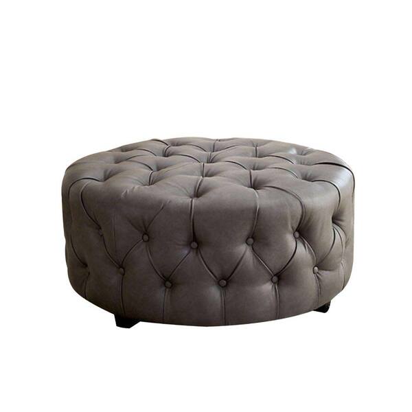 Benjara Contemporary Gray Slouchy Wooden Ottoman