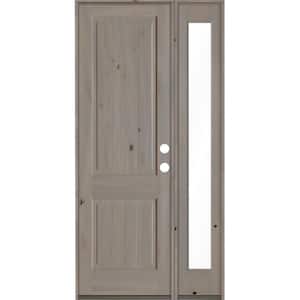 46 in. x 96 in. Rustic Knotty Alder Square Top Left-Hand/Inswing Clear Glass Grey Stain Wood Prehung Front Door withRFSL