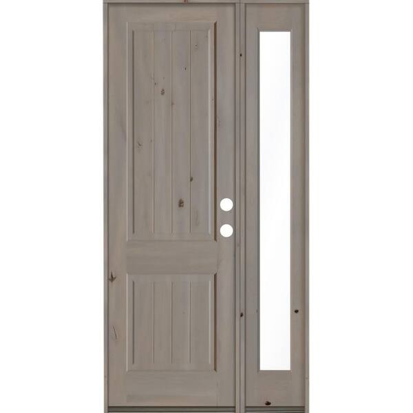Krosswood Doors 46 in. x 96 in. Rustic Knotty Alder Square Top Left-Hand/Inswing Clear Glass Grey Stain Wood Prehung Front Door withRFSL