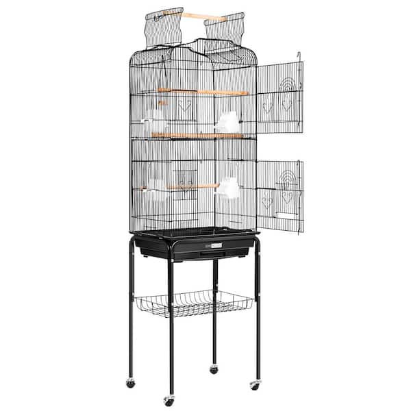 VIVOHOME 59.8 in. Wrought Iron Bird Cage with Play Top and Rolling Stand