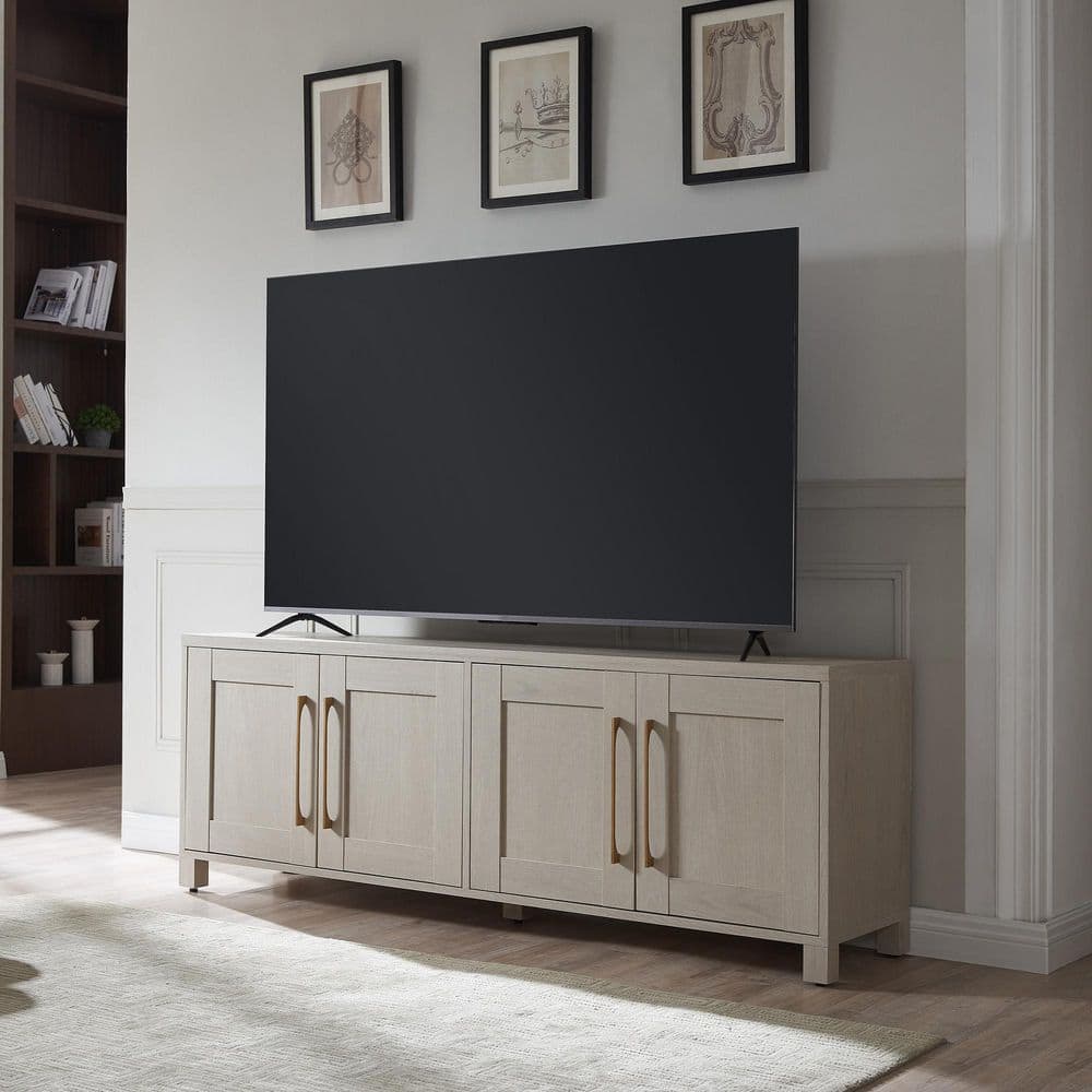 Alder White Rectangular TV Stand with Cabinets