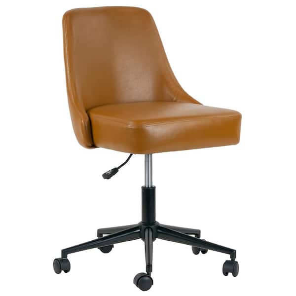 Glamour Home Aurica Light Brown Faux, Tan Leather Office Chair No Arms