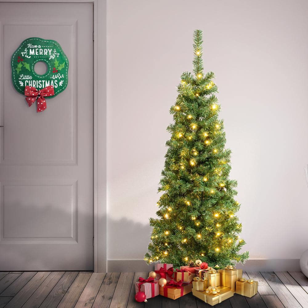 4.5 ft Green Spruce Christmas Tree with Warm White LED Lights