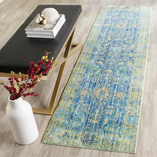 Valencia Blue/Multi 2 ft. x 6 ft. Antique Border Runner Rug