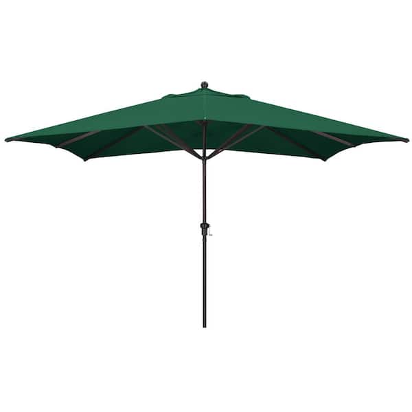 California Umbrella 11 ft. Bronze Aluminum Pole Market Market Aluminum Ribs Crank Lift Patio Umbrella in Forest Green Sunbrella