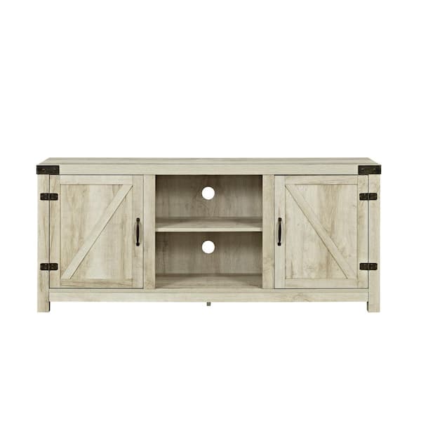 Walker Edison Furniture Company Barnwood Collection 58 in. White Oak 2-Door TV Stand fits TV up to 60 in. with Adjustable Shelf