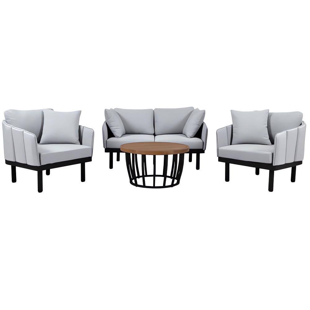 4-Piece Metal Outdoor Frame Conversation Sectional Set with Gray Cushions a
