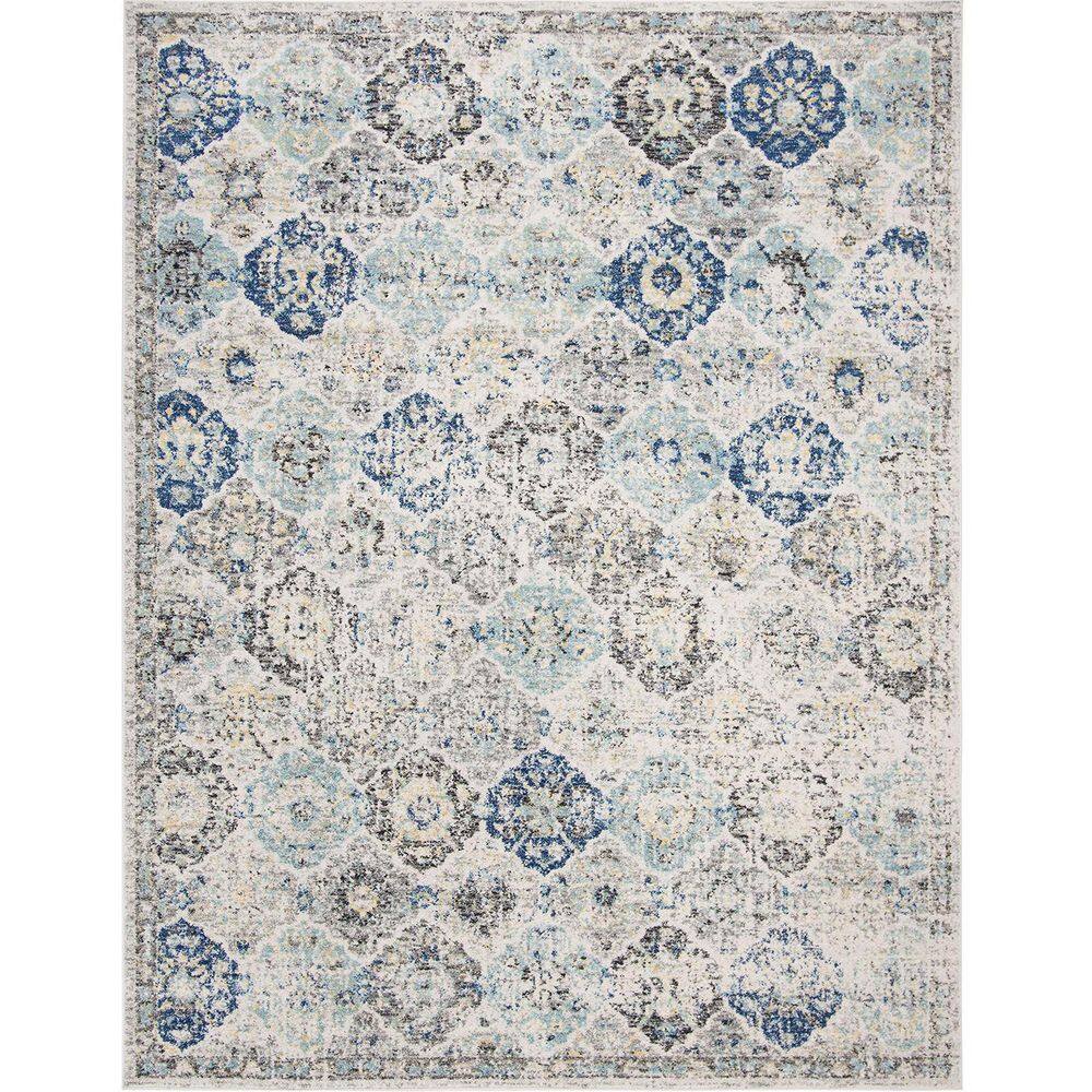 Blue Polypropylene 6 ft. 7 in. x 9 ft. 2 in. Floral Indoor Area Rug