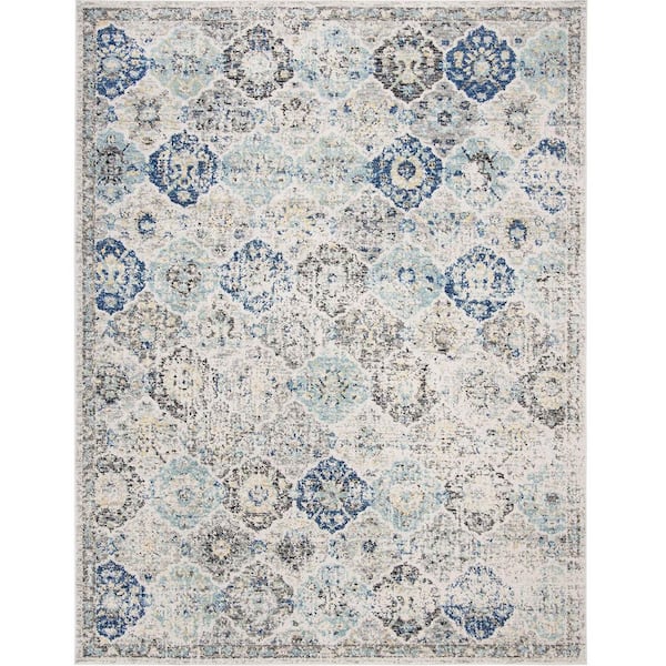 Unbranded Blue Polypropylene 6 ft. 7 in. x 9 ft. 2 in. Floral Indoor Area Rug