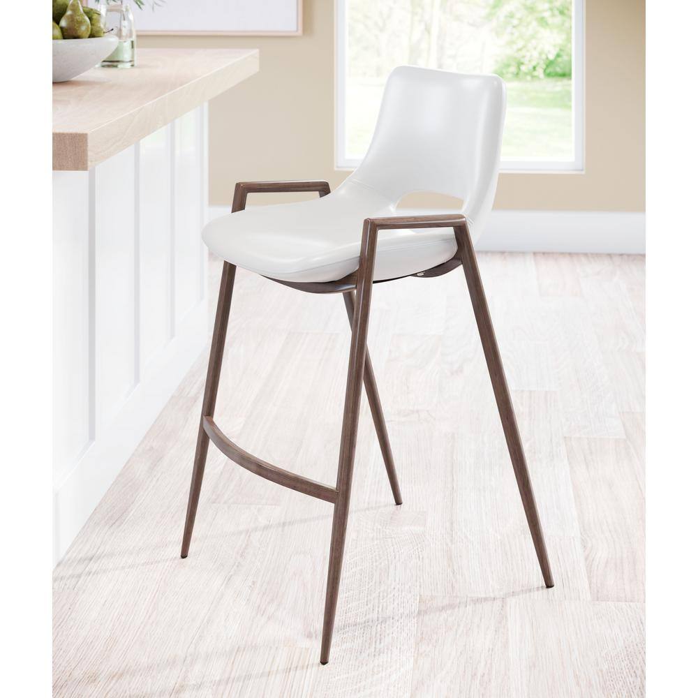White and Walnut Mid-Century Modern Counter Stools, Set of 2