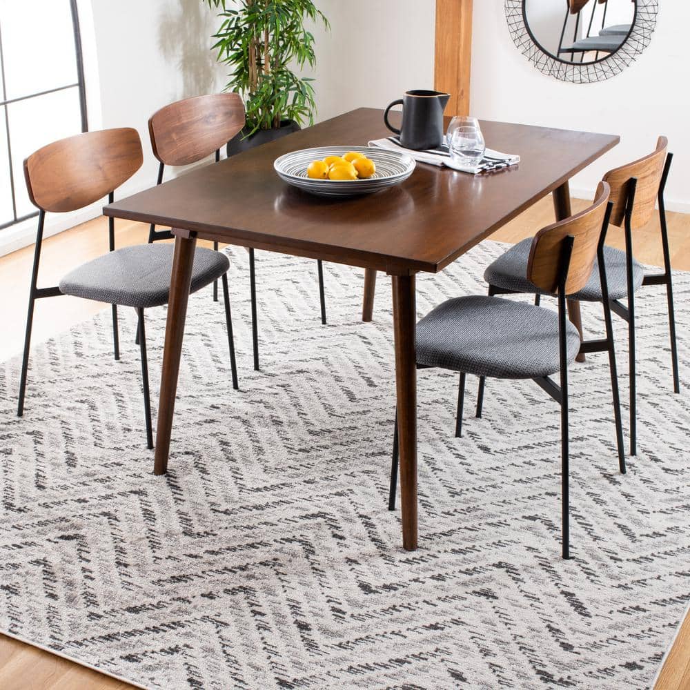 Ivory and Charcoal Chevron 4' Square Synthetic Rug