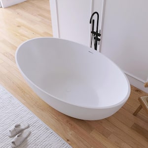 Karita 67 in. Stone Resin Solid Surface Matte Flatbottom Freestanding Bathtub in White