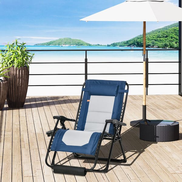 Outsunny Padded Zero Gravity Chair, Folding Recliner Chair, Patio Lounger  with Cup Holder, Adjustable Backrest, Removable Cushion for Outdoor, Patio,  Deck, and Poolside, Gray