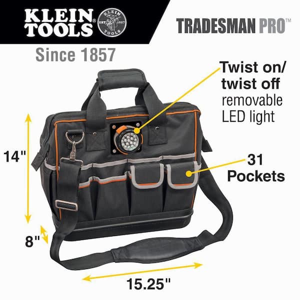 Tool Bag, Tradesman Pro Lighted Tool Bag, 31 Pockets, 15-Inch