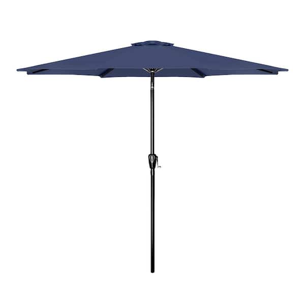 Unbranded 9 ft. Steel Push Button Crank Outdoor Patio Umbrella in Dark Blue