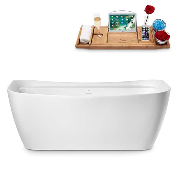 Streamline 67 in. x 31 in. Acrylic Freestanding Soaking Bathtub in Glossy White With Brushed Brass Drain