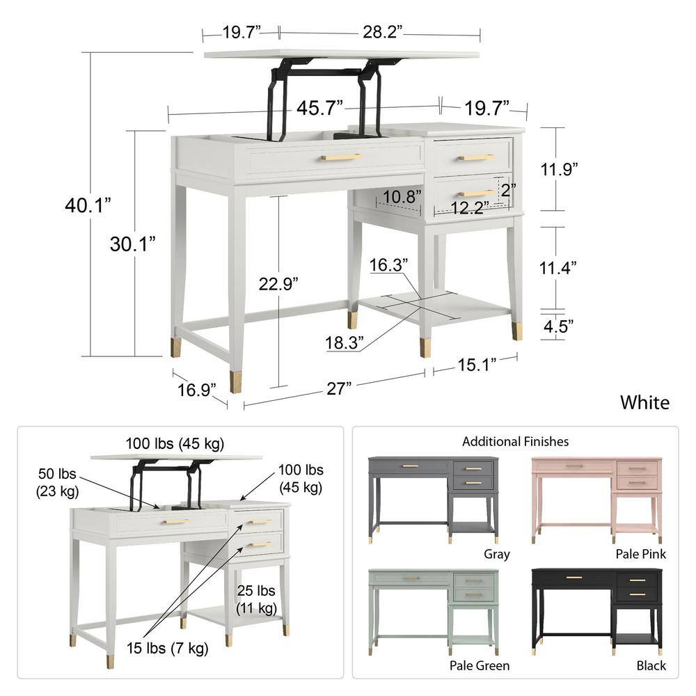 Pale Green Adjustable Height Wood Desk with Drawers