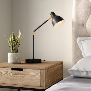 20.75 in. Black Articulating Desk Lamp with Power Outlet