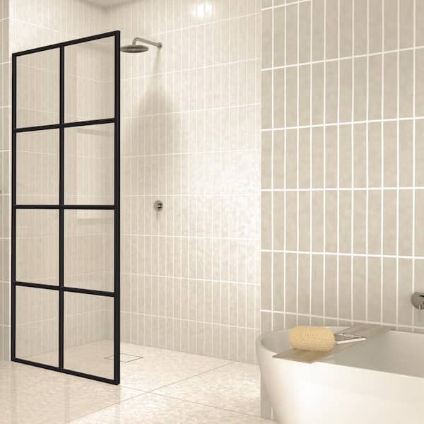 Fab Glass and Mirror Madeira 36 in. x 76 in. Fixed Grid Pattern Shower Screen with Enduroshield 3/8 in. Thick Clear Tempered Glass