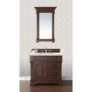 Brookfield 36 in. W x 23.5 in. D x 34.3 in. H Single Bath Vanity in Warm Cherry with Marfil Quartz Top with White Basin