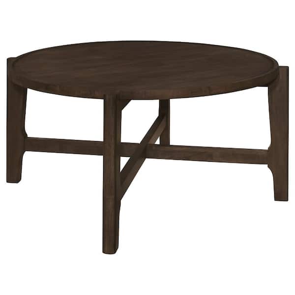 Benjara Katie 38.25 in. Brown Round Wood Coffee Table with Cross Beam Legs