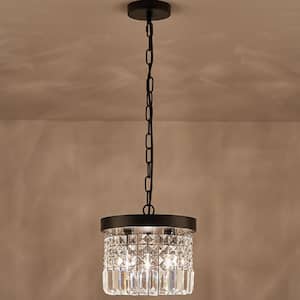 10 in Black Mini Pendant Light Crystal Kitchen Island Adjustbale Hanging Chandelier for Dining Room, Living Room
