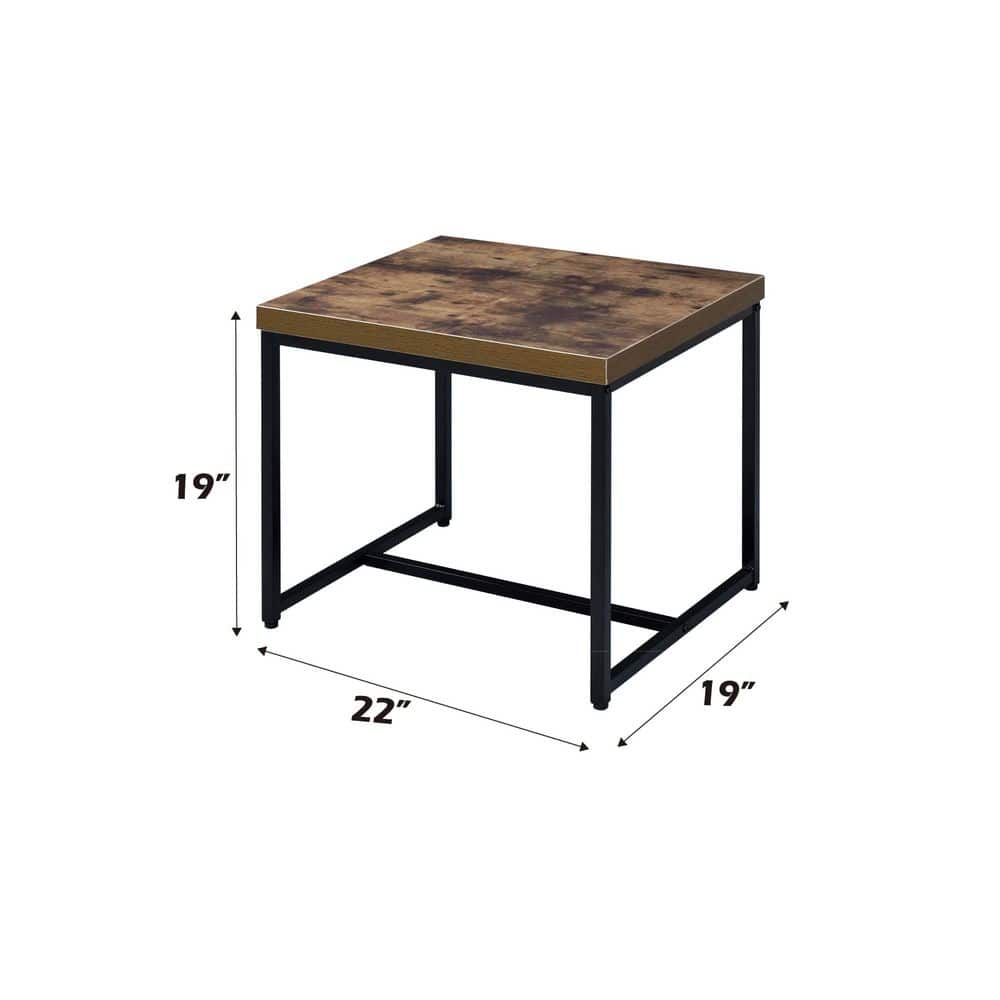 Weathered Oak and Black Rectangular Wood and Metal End Table