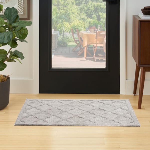 Easy Care Silver Grey 2 ft. x 4 ft. Geometric Contemporary Indoor Outdoor Kitchen Runner Area Rug