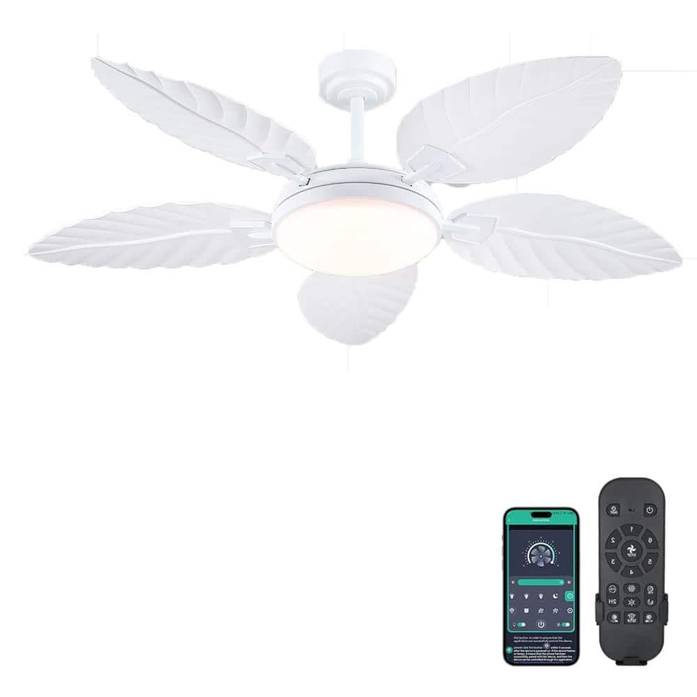 52-inch palm leaf ceiling fan with light and remote control, white, waterproof tropical style price history on PriceWatchPro