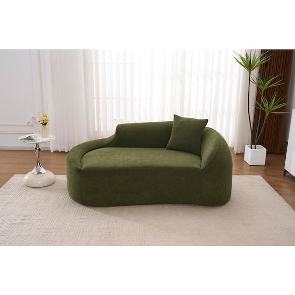 Vance 65.35 in. Green Chenille Upholstered Chaise Lounge with Deep Seat Sofa Bed with 1 Pillow
