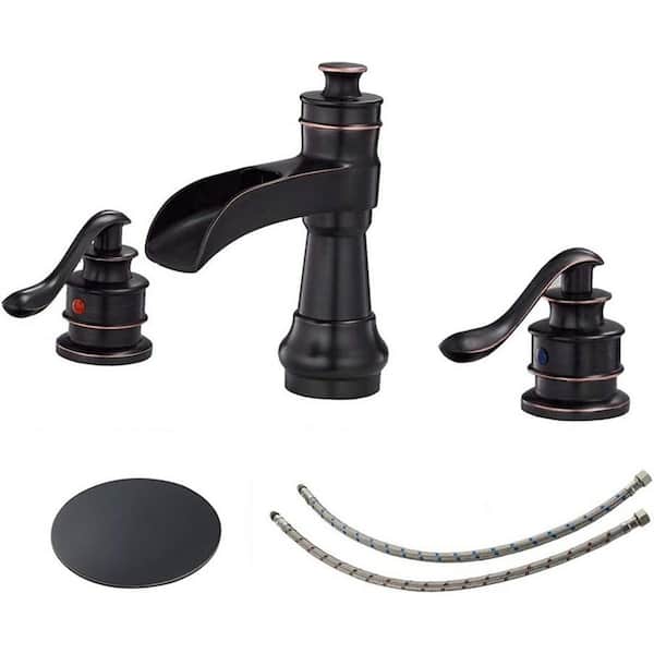 Dyiom Waterfall Widespread Bathroom Faucet 3-Hole Oil Rubbed Bronze Farmhouse 8 in. Pop Up Drain Stopper Assembly