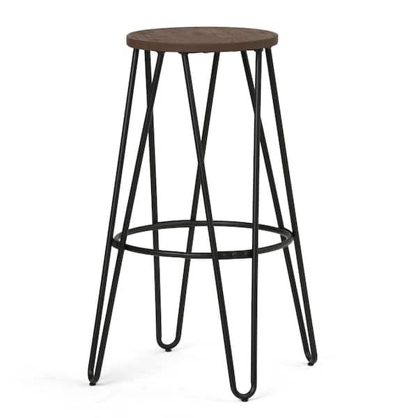 Simpli Home Simeon 30 in. Black and Cocoa Brown Industrial Metal Bar Stool with Wood Seat