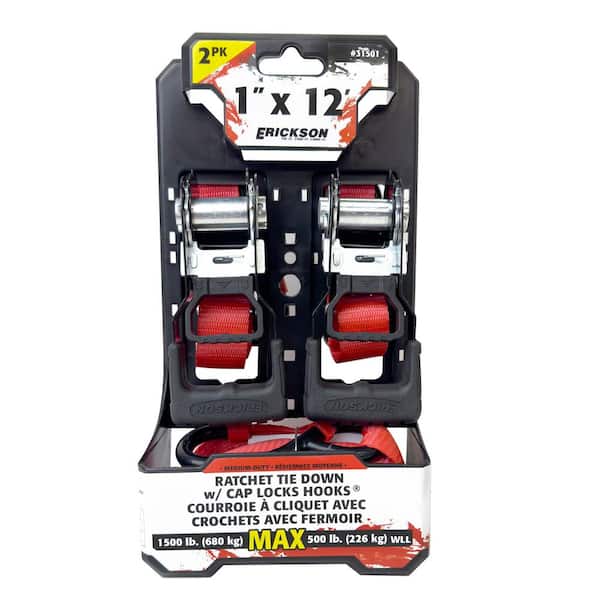 Erickson 1 in. x 12 ft. Ratchet Strap with Cap Locks (2-Pack)