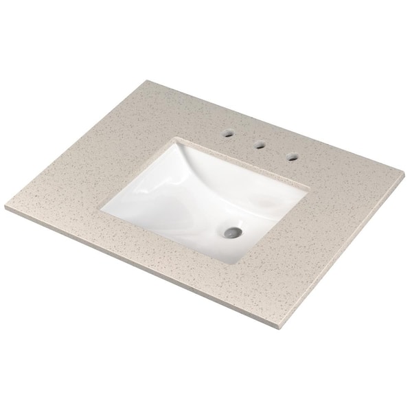 A&A Surfaces Iced White 37 in. W x 22 in. D Engineered Marble Vanity Top with White Rectangle Single Sink