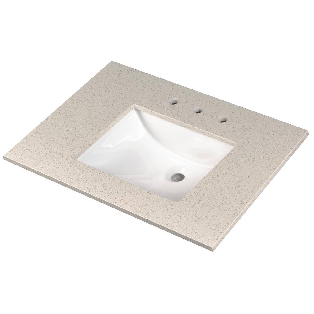 Iced White 37 in. Marble Vanity Top with Rectangular Sink