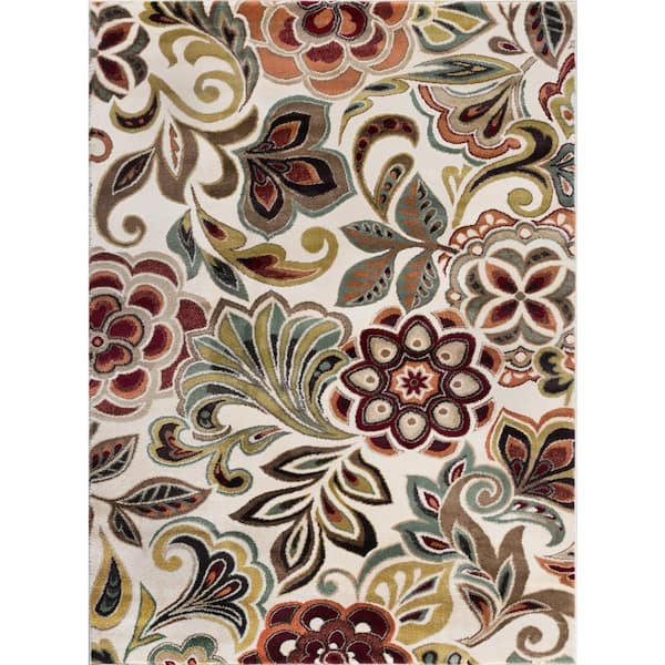 Tayse Rugs Deco Abstract Ivory 5 ft. x 8 ft. Indoor Area Rug