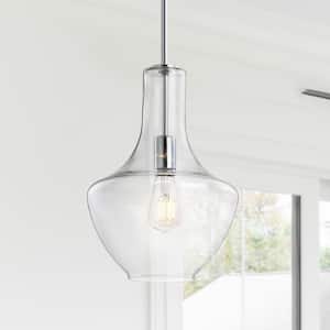 Watts 10.5 in. 1- Light Chrome/Clear Glass/Metal LED Pendant