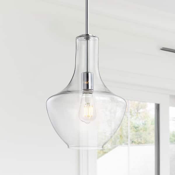 JONATHAN Y Watts 10.5 in. 1- Light Chrome/Clear Glass/Metal LED Pendant