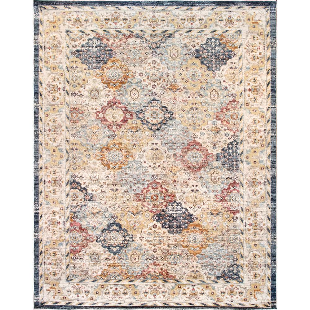 Heritage Light Blue and Beige 9' x 12' Synthetic Area Rug