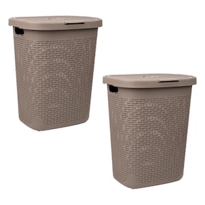 Tan 21 in. H x 13.75 in. W x 17.65 in. L Plastic 50L Slim Ventilated Rectangle Laundry Hamper with Lid (Set of 2)