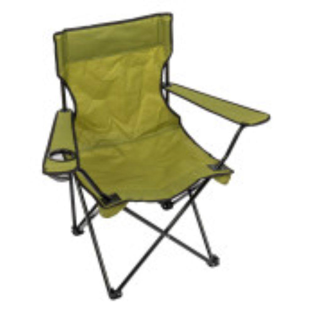 Green Folding Quad Camp Chair with Cup Holder