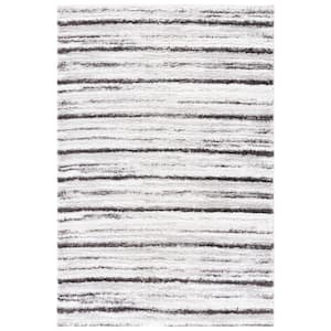 Berber Shag Grey/Dark Grey 9 ft. x 12 ft. Solid color Striped Area Rug