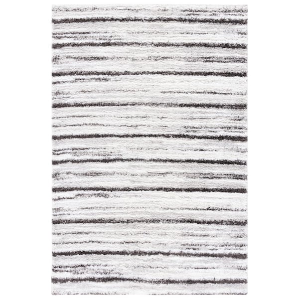 SAFAVIEH Berber Shag Grey/Dark Grey 9 ft. x 12 ft. Solid color Striped Area Rug