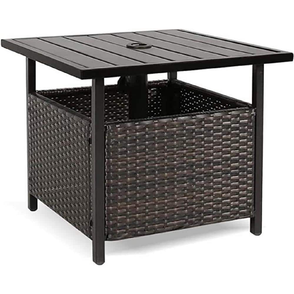 Halifax North America Rattan Wicker Side Table with Umbrella Hole | Mathis Home