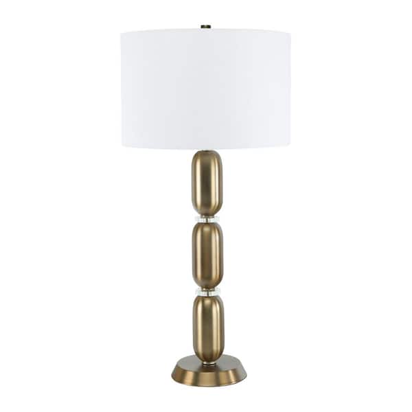 32.75 in. Gold Metal and Glass Table Lamp with Linen Shade